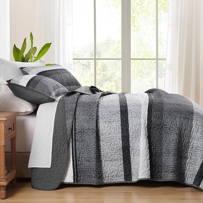 Dobuyly Queen Boho Stripe Quilt Set, Breathable All-Season, 3-Piece Set - Image 4
