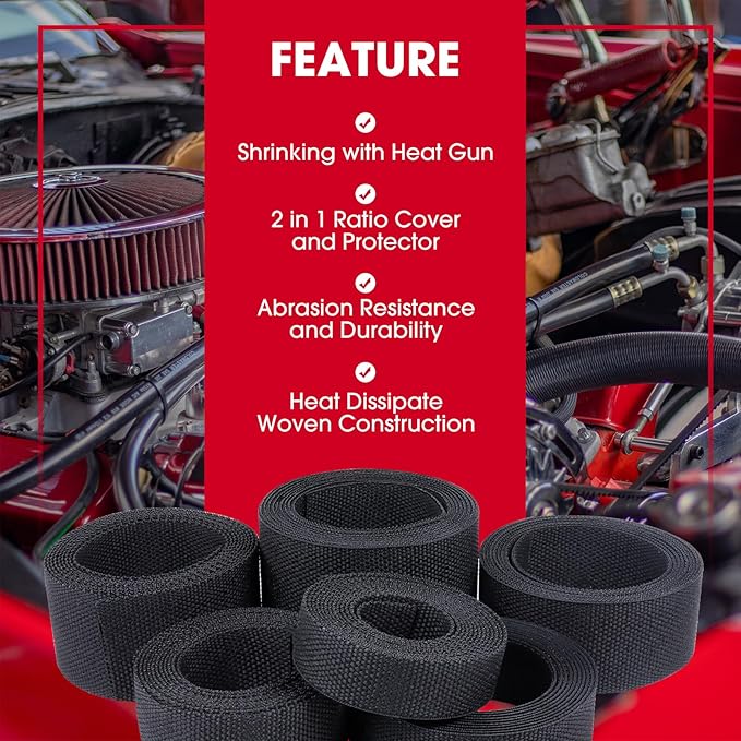 Sonoreboom 2 in 1 Heat Shrink Braided Sleeving Fabric Tubing-Ideal fit Irregular Shape Hose/Cable/Wire (60FT, 1/4"(6mm))