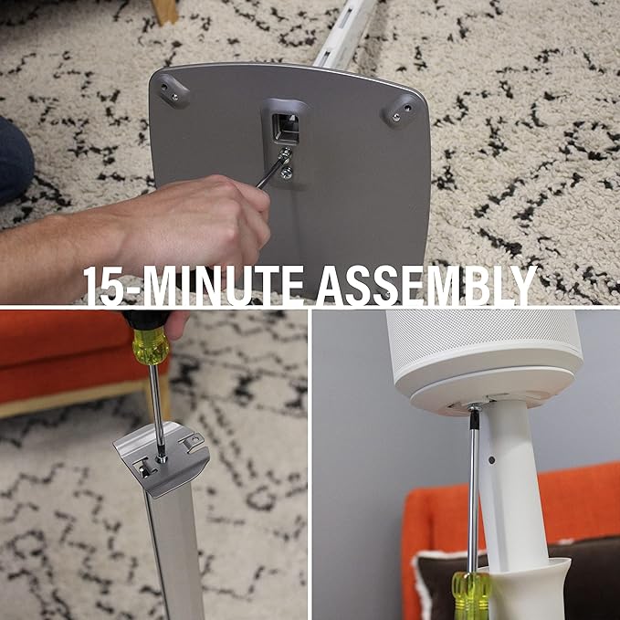 Sanus Speaker Stand for Sonos Era 100 Speakers - Height Adjustable Single Stand w/Easy 3 Step Install - Includes Rubber Feet & Carpet Spikes - White