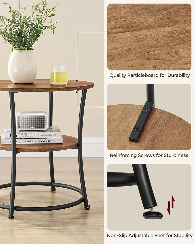 VASAGLE 21.7-Inch Round Side Table, 2-Tier End Table | Nightstand - Image 6