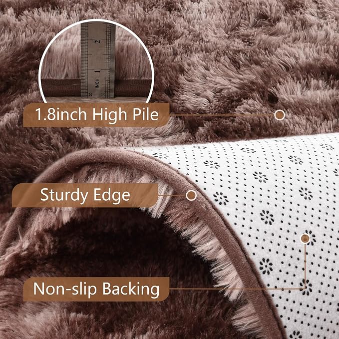 8x10 Extra Large Tie-Dyed Brown Fluffy Area Rug Non-Slip - Image 6