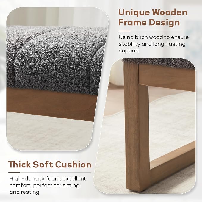 Zihanhome 52.7" Bedroom Bench for End of Bed, Modern Upholstered Teddy Fabric - Image 5