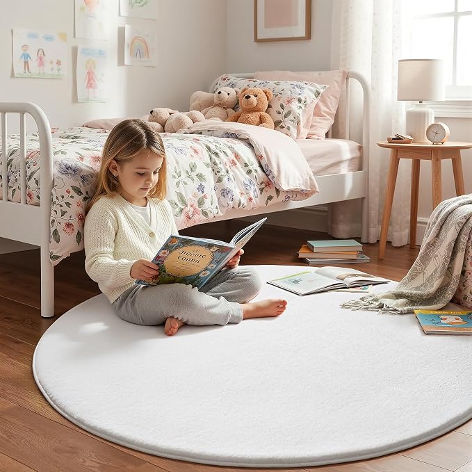 White Round Area Rugs 4ft Circle Rugs - Image 4
