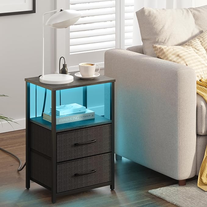 TUTOTAK LED End Table with Charging Station, Night Stand, Side Table with 2 USB - Image 7