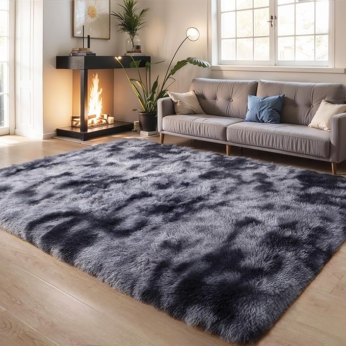 KICHOWUA 5x8 Thick Dark Grey Fluffy Shag Rug by KICHOWUA