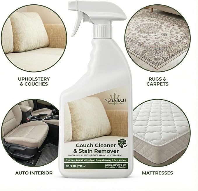 NOYATECH Couch Cleaner and Stain Remover Spray – Professional Strength, Multi-Surface Fabric and Upholstery Cleaner – Pet-Safe, Non-Toxic, Quick-Drying for Couches, Sofas & Car Interiors