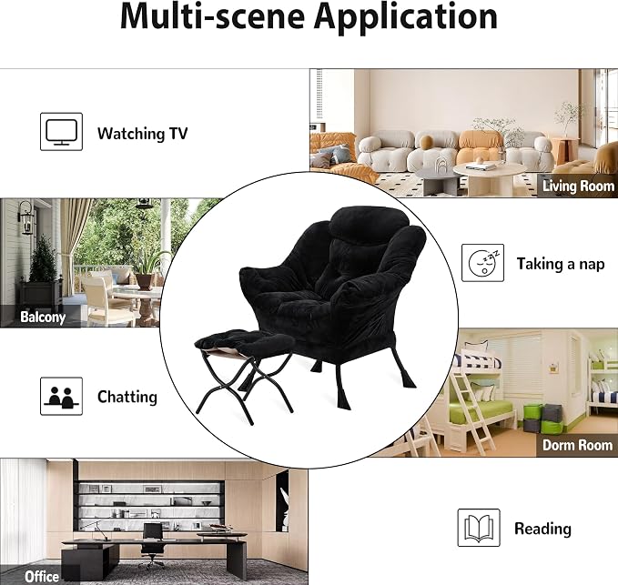 Youtanic Lazy Chair with Folding Ottoman, Accent Chair Plush Upholstered with - Image 8