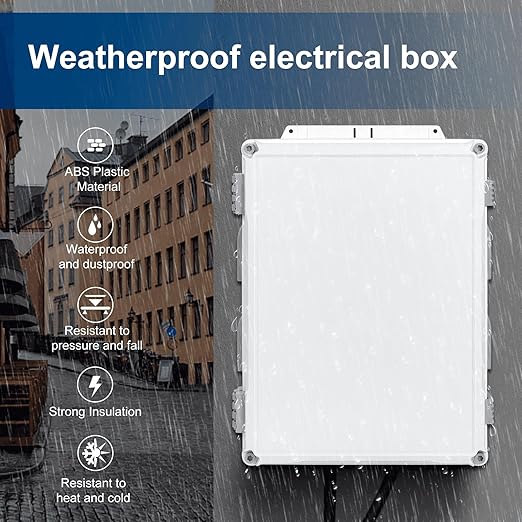 Namunanee Outdoor Electrical Junction Box, ABS Water Resistant Enclosure with Internal Mounting Panel & Hinged Cover (16.5" H x 12.6" L x 6.1" W)