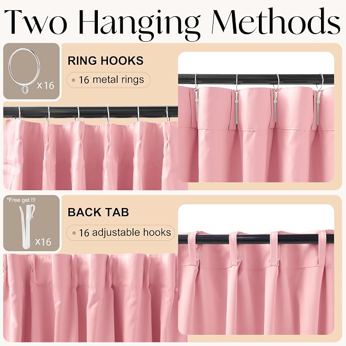 Etherealveil Hot Pink Pinch Pleated Blackout Curtains 2 Panels 52"x84" | Back - Image 6