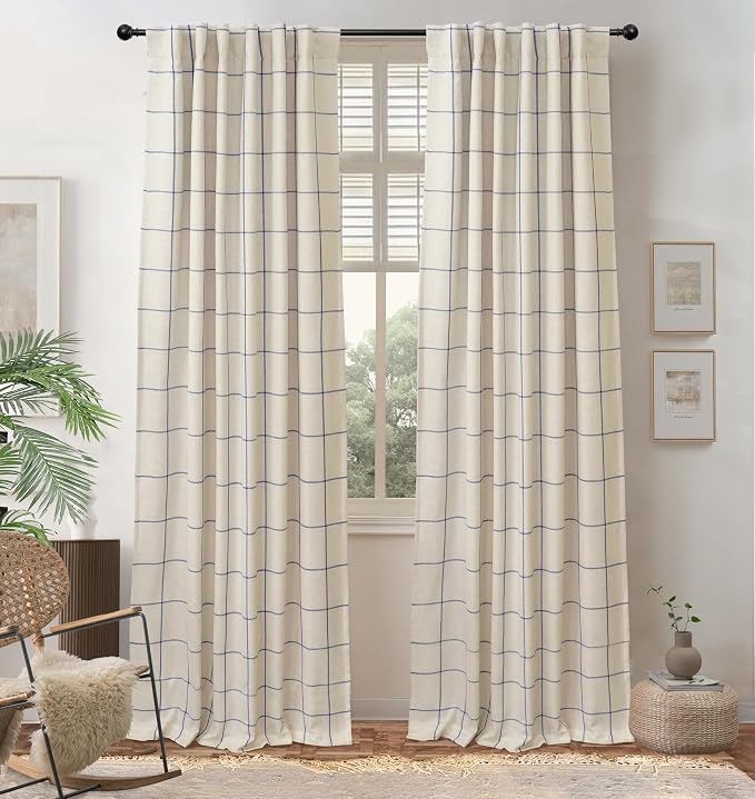 DriftAway 100% Blackout Plaid Curtains 102 Inches Long 2 Panels Navy Blue | by DriftAway