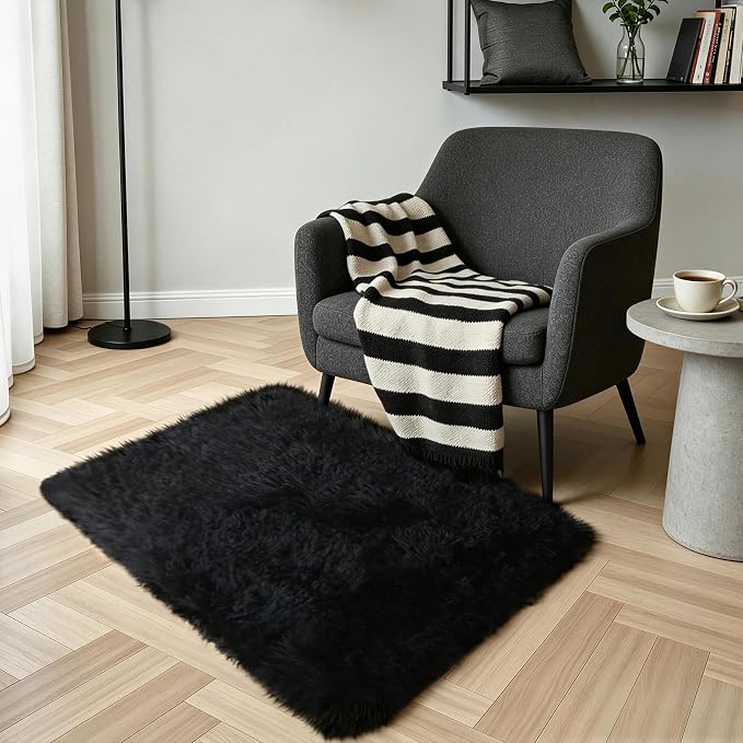 Black Fluffy Shag Rug 2x3, living room, kids room, boys and girls - Image 2