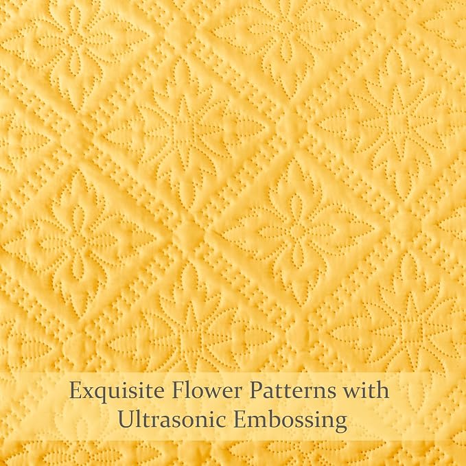 Exclusivo Mezcla King Quilt Set, Bright Yellow | Lightweight Soft Bedspreads - Image 5