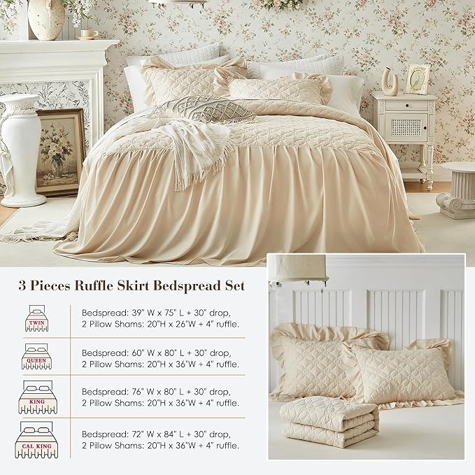 Ruffle Skirt Bedspread Set Flower Style - Image 9