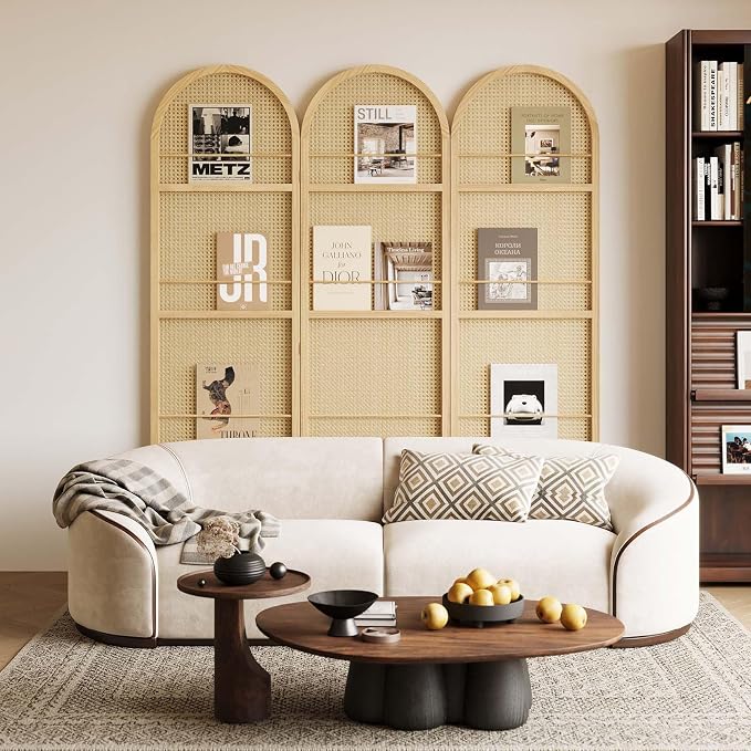Rattan Room Divider with Built-in Bookshelf | Foldable Privacy Screen & - Image 7