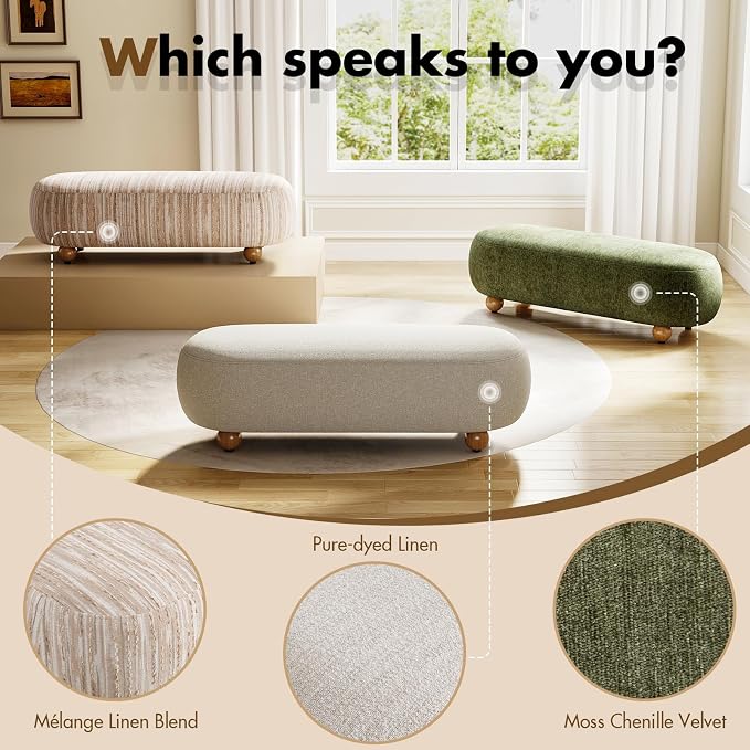 Hyfirm 54" Oatmeal Linen Upholstered Bench – Beige End of Bed Ottoman - Image 9