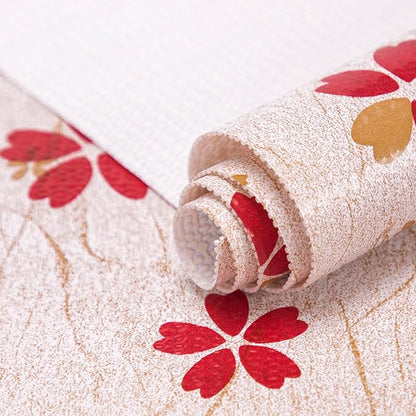 RAY STAR 18X96 Inch Shelf Liner for Kitchen Cabinets, Non-Adhesive Cabinet Liner Washable, PVC Drawer Liner for Dresser Non-Slip Bathroom (Red Floral)(3 Roll)