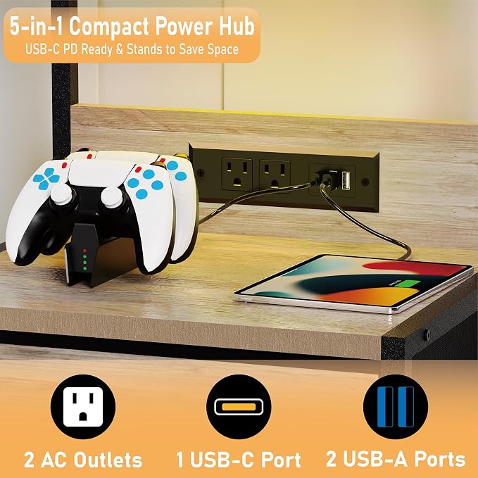 SZLHANJZ Night Stand Set 2, LED Lights and Charging Station, 3 Drawers | - Image 4