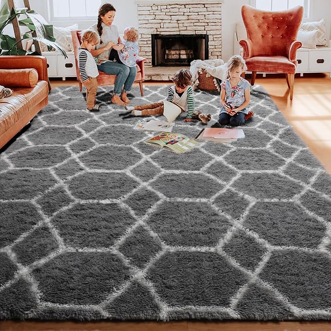 Large Area Rugs for Living Room, 7x10 Grey and White Rug, Moroccan Thick Floor - Image 8