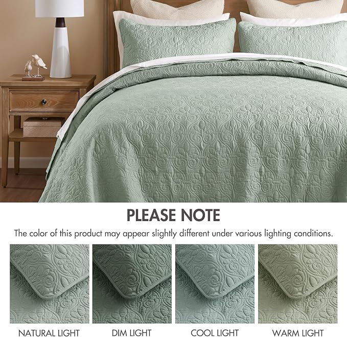 Madison Park Full Quilt Bedding Set, Cottage-Inspired Damask, Classic Stitch - Image 8