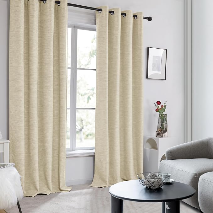 Deconovo Faux Linen Total Blackout Curtains Grommet Noise Reducing Panels - Image 2