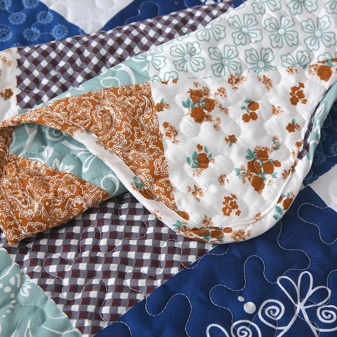 Dinjoy Boho Quilt Set Queen Size, Patchwork Floral Bedspreads, Reversible - Image 5