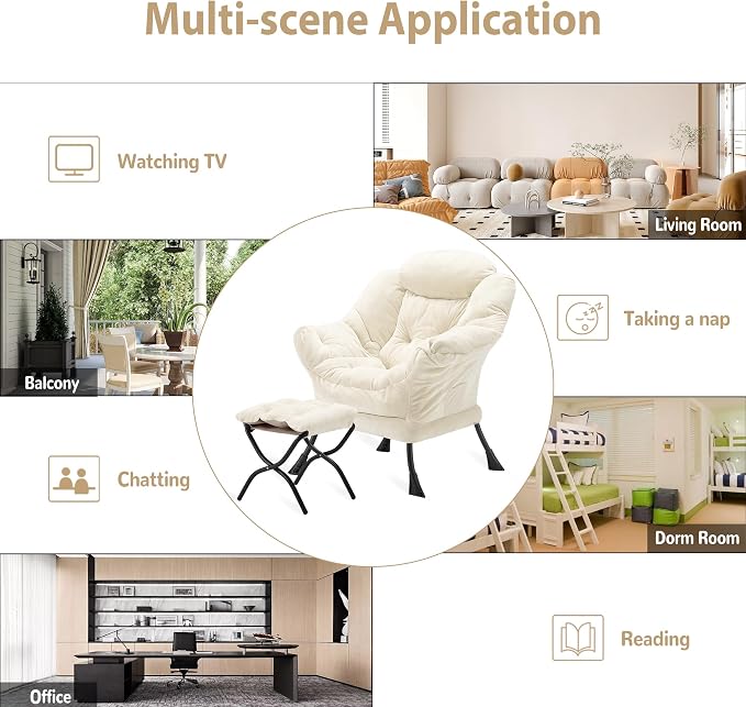 Youtanic Lazy Chair with Folding Ottoman, Accent Chair Plush Upholstered with - Image 8