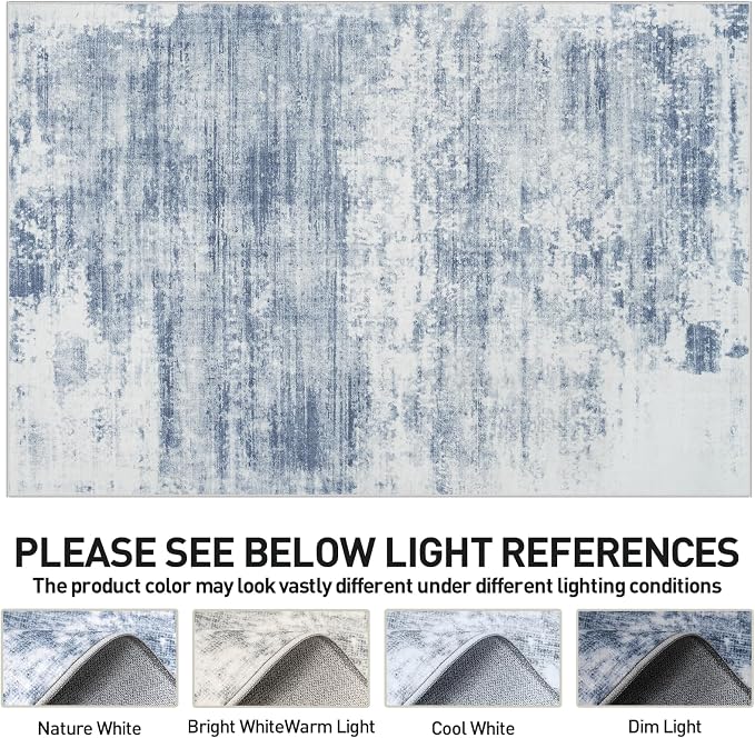 10x14 Area Rugs for Living Room: Washable Abstract Blue White Carpet | Non-slip - Image 6
