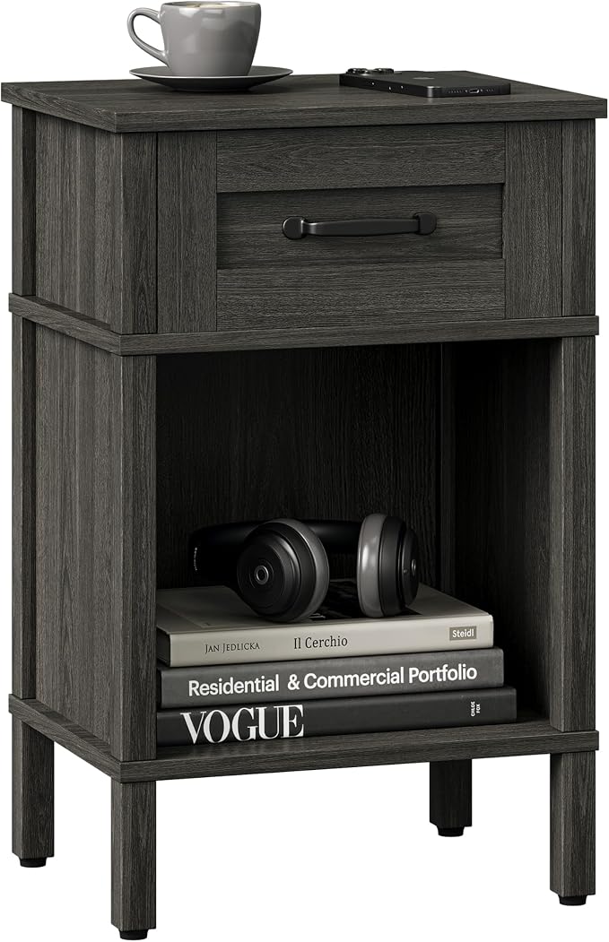 Farmhouse Nightstands with Drawer, Small Wooden Side Table, Modern Bedroom by Unknown