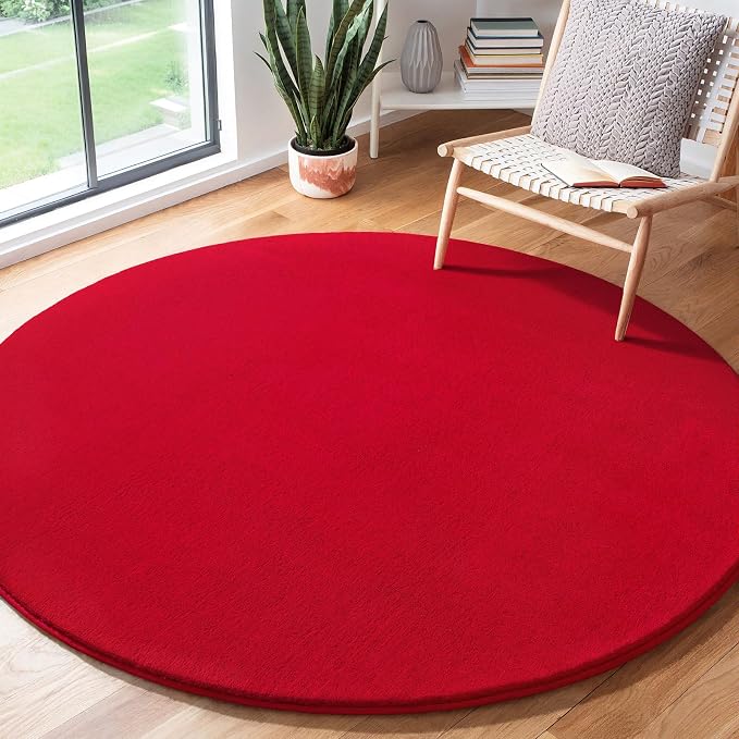 Red Round Area Rug 4ft Washable Circle Rugs - Image 6