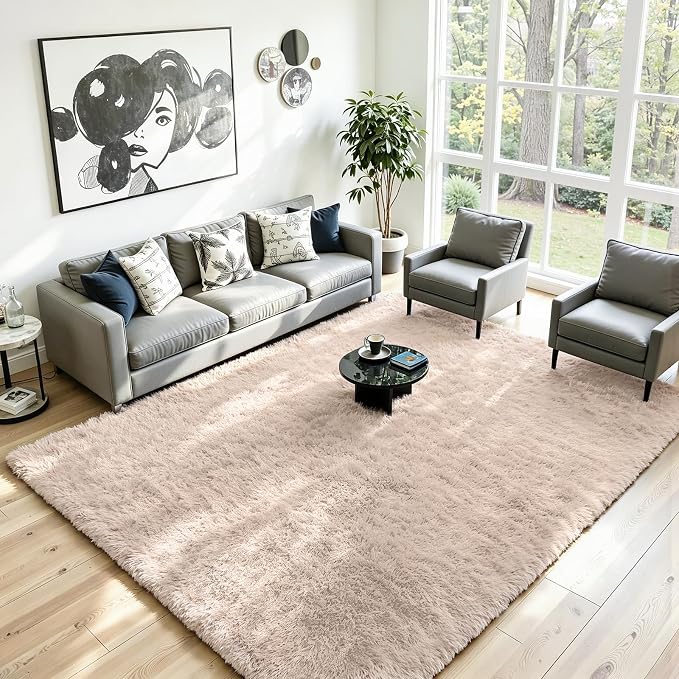 6x9 Fluffy Area Rug for Living Room: Soft Non-Slip Beige Bedroom Carpet | Ultra - Image 2