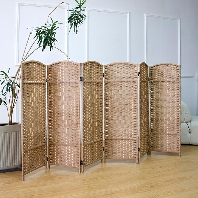 6 Panel Rattan Divider Short Room Partition Screen, Double Sided Folding Divider - Image 4