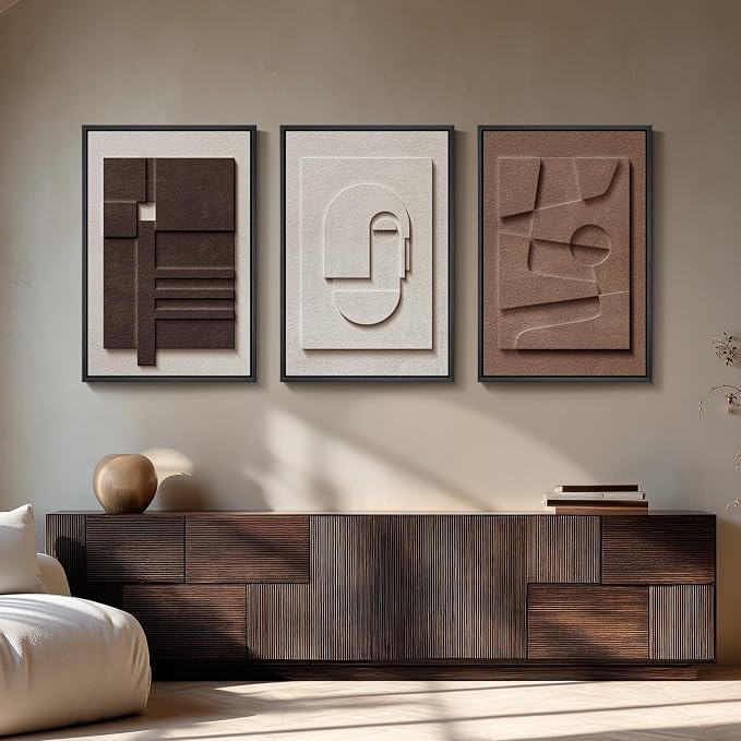 Large 3D Textured Framed Neutral Abstract Wall Art Set, 3 Piece, 20x30 In | - Image 2