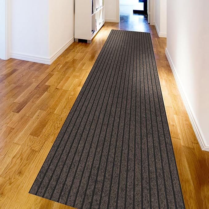 Ottomanson 2'7" x 29' Hallway Runner with Scraper Pile - Extra Durable Non-Slip Rug Mat for Indoor & Outdoor Use - Ideal for Kitchen, Entryway & Garage - High-Traffic Carpet, Brown