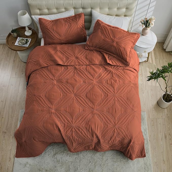 Kingnex Oversized King Bedspreads 128x120 Ultrasonic Quilted Baked Clay | Extra - Image 4