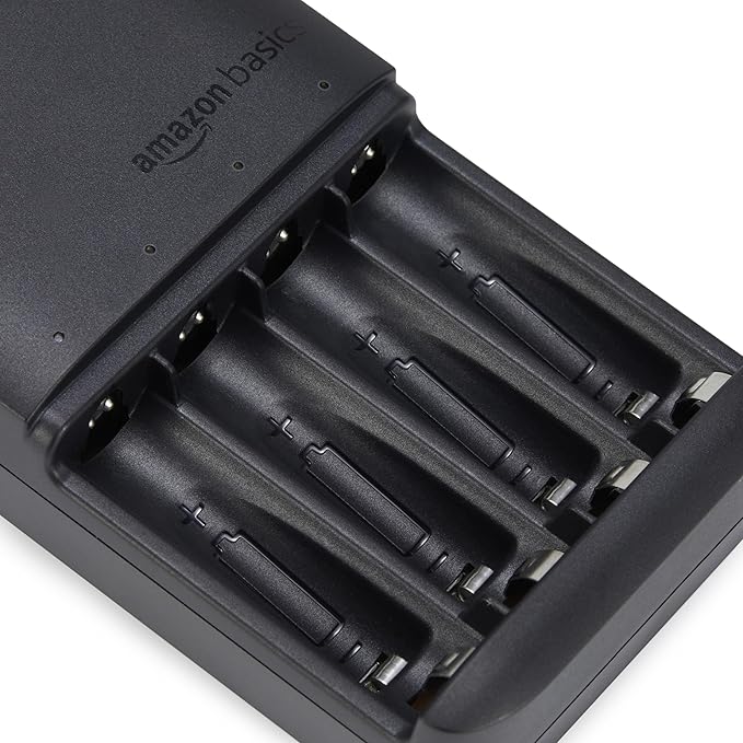Amazon Basics Battery Charger for Rechargeable AA and AAA NiMh Batteries - NA Plug, 4-Bay, Black