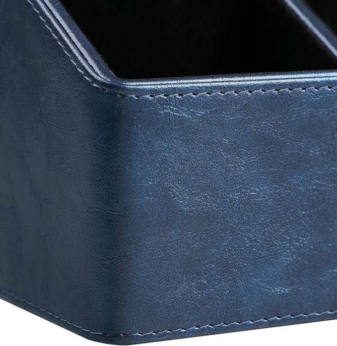 PU Leather Desk Organizer, Remote Control Holder, Dark Blue | Luxury Nightstand - Image 7