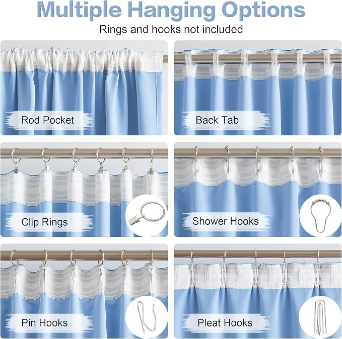Light Sky Blue Curtains Room Darkening Curtains, Rod Pocket and Back Tab - Image 3