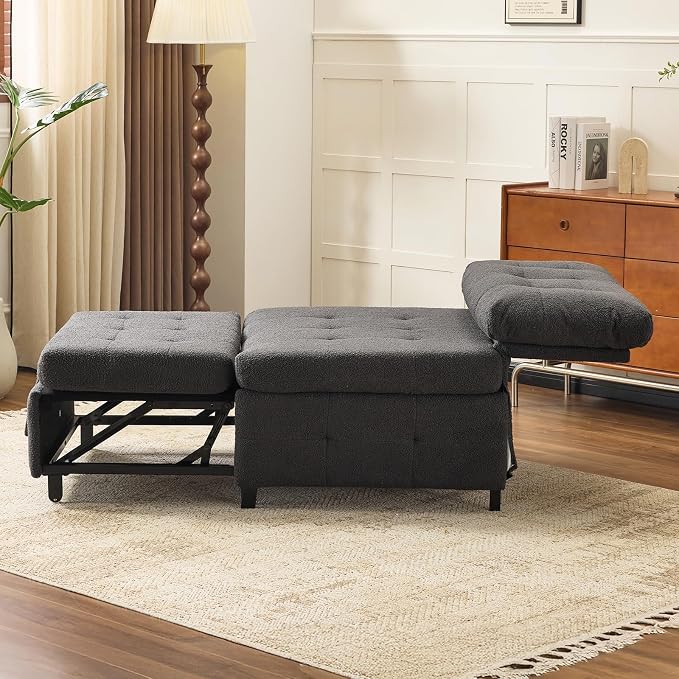 VINGLI Convertible Sofa Bed Tufted Teddy Fleece Sleeper Chair Bed Couch Armless - Image 9