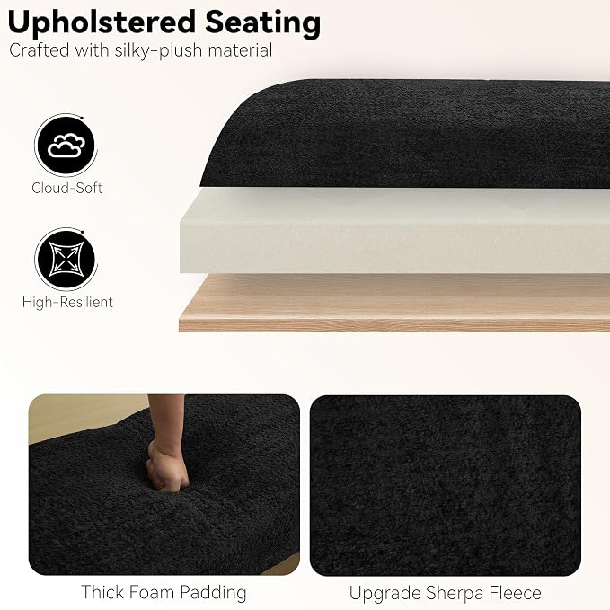 Upholstered Entryway Bench, 58.7" Modern Bedroom Bench, Curved Armrests - Image 6
