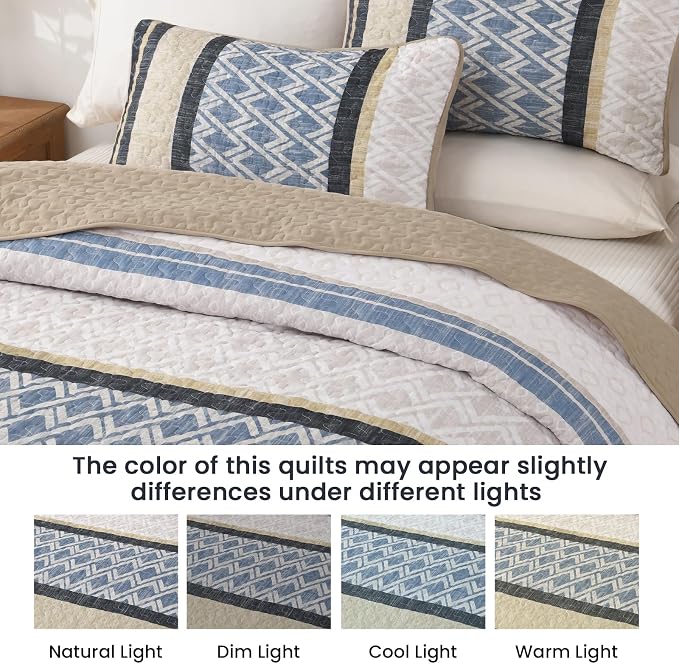 Dinjoy King Size Boho Quilt Set, Soft Striped Bedspreads, 3 Pieces Lightweight - Image 5