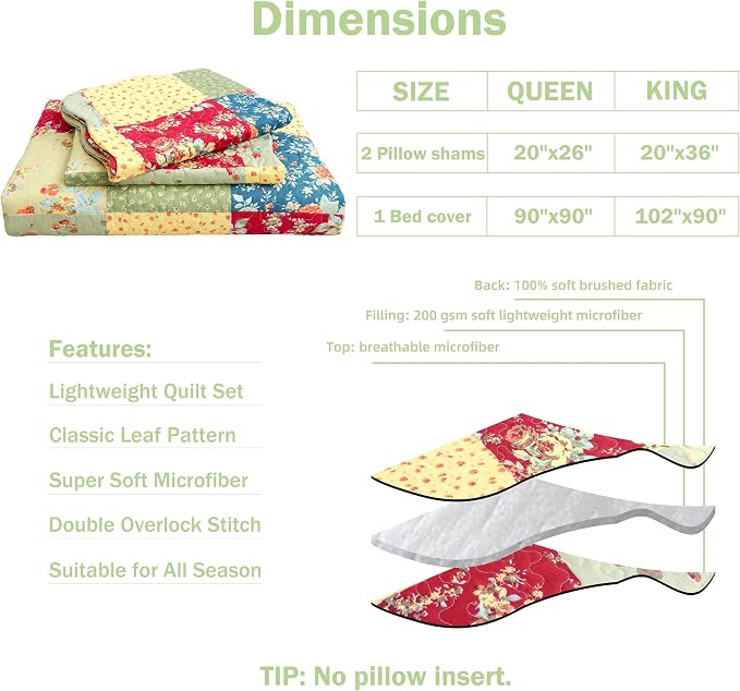 Cmfshape Summer Floral Queen Quilted Bedspread, Romantic Pink Quilt Set - Image 6