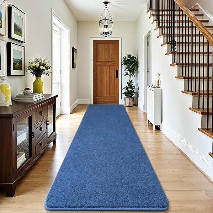 Modern Soft Hallway Runner Rug, 2x10 Feet Washable Long Runner Rugs | Blue by AmeareaDirect