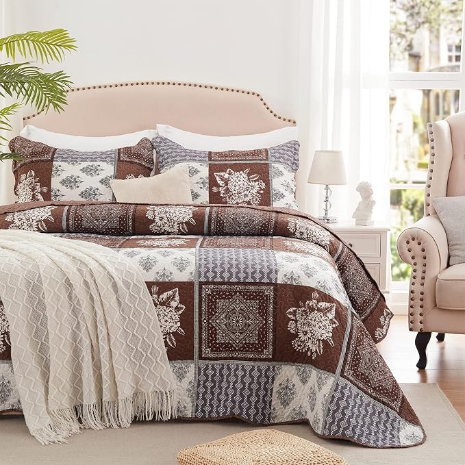 Full/Queen Size Quilt Set 3 Pieces Lightweight Reversible Bedspread-90''x98'' - Image 3