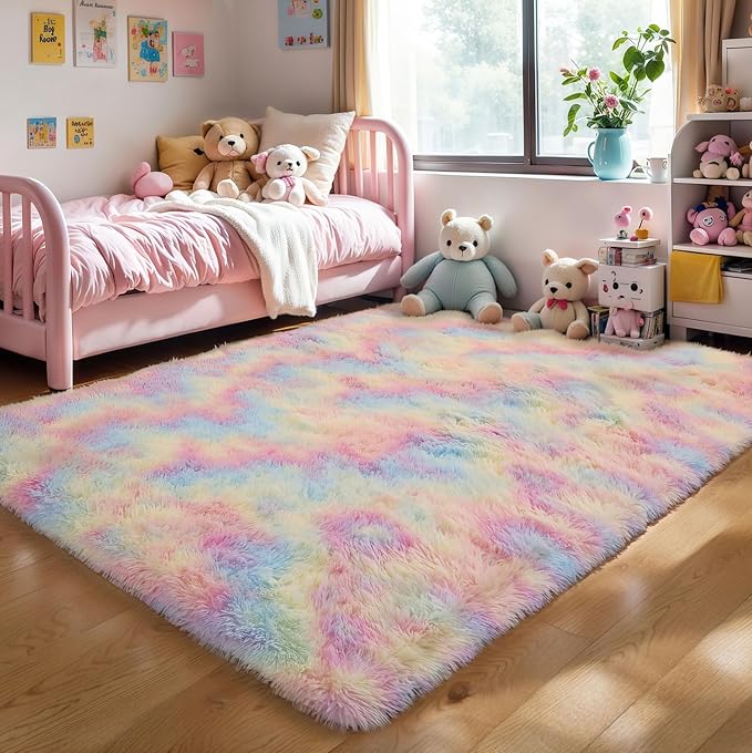5x8 Rainbow Unicorn Fluffy Shag Rug - Image 6