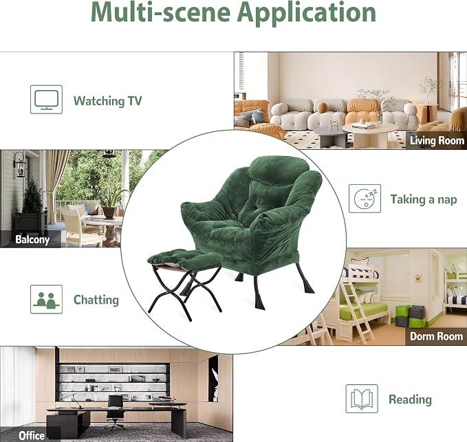 Youtanic Lazy Chair with Folding Ottoman, Accent Chair Plush Upholstered with - Image 8
