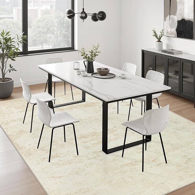 9x12 Area Rug Living Room: Modern Washable Indoor Soft Carpet Beige | - Image 4