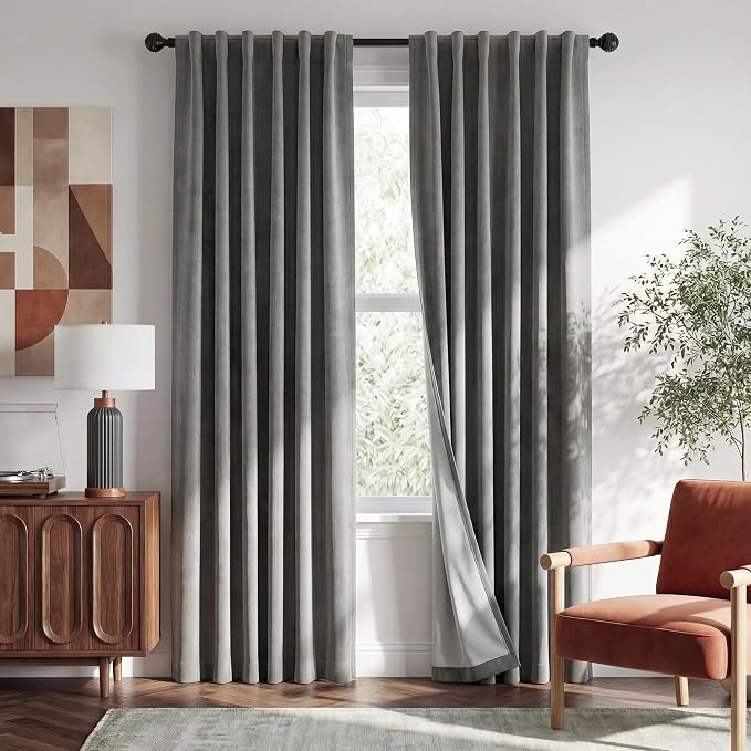 RYB HOME 100% Blackout Linen Textured Curtains 84 inches Long, Thermal by RYBHOME