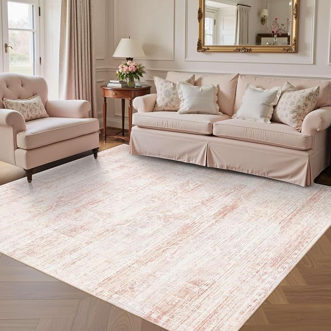 Latte&Fog 5x7 Pink Area Rugs for Girls Bedroom Washable Living Room Rugs | Non - Image 2