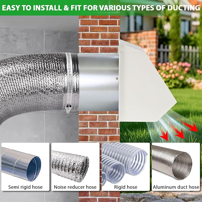 7Inch Hooded Wall Vent with Screen and Damper,Galvanized Steel Exhaust Vent Cover Cap Outside,Wall Vent Cover Exterior Outdoor Vent Hood for Kitchen Range Hood Laundry Dryer Bathroom Fan Duct Air Vent