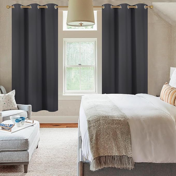 Diraysid Charcoal Grey Grommet Blackout Curtains - Image 8